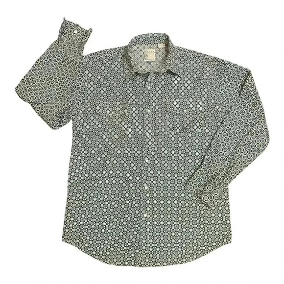 Roper Blue Pearl Snap Button Front Western Cowboy Geometric Print Shirt Boy’s XL - Picture 1 of 9